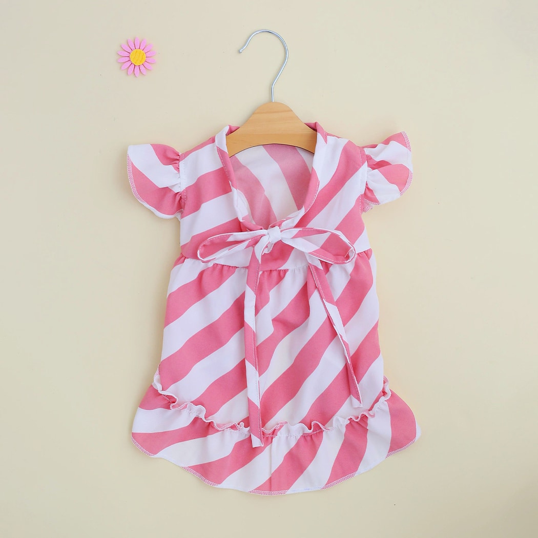 Ozzie - Ruffle Trim Pink Striped Pet Dress