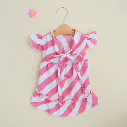 Ozzie - Ruffle Trim Pink Striped Pet Dress