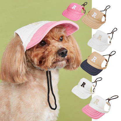 Ozzie Letter Dog Baseball Cap front view in navy blue with embroidered dog and letter O