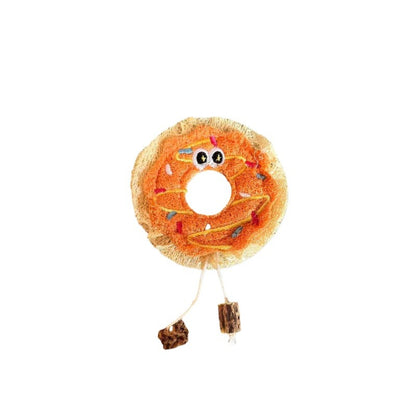 Moo Pizza and Donut Loofah Cat Toy set displayed on white background