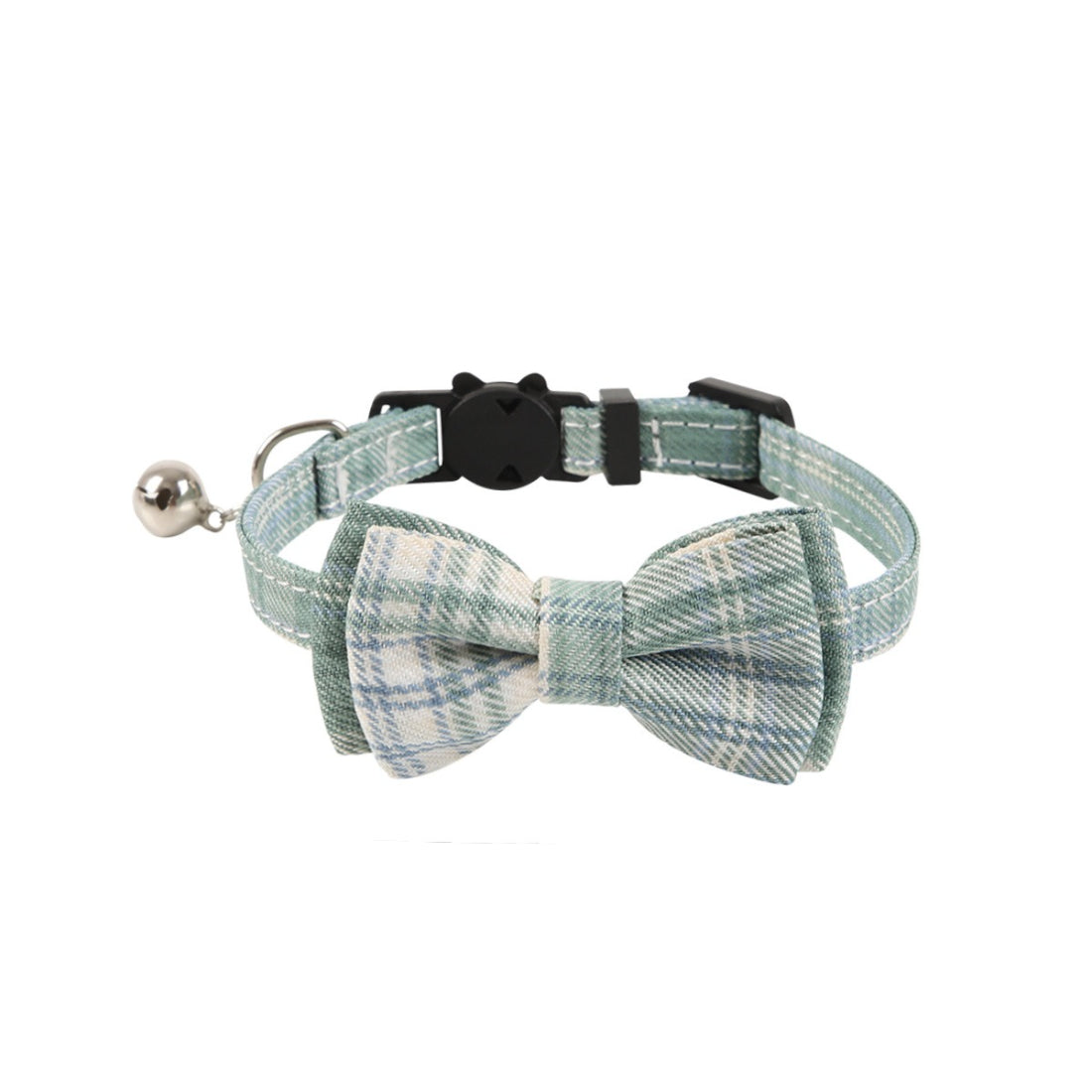 Mokka Everyday plaid bow cat collar with bell partially coiled
