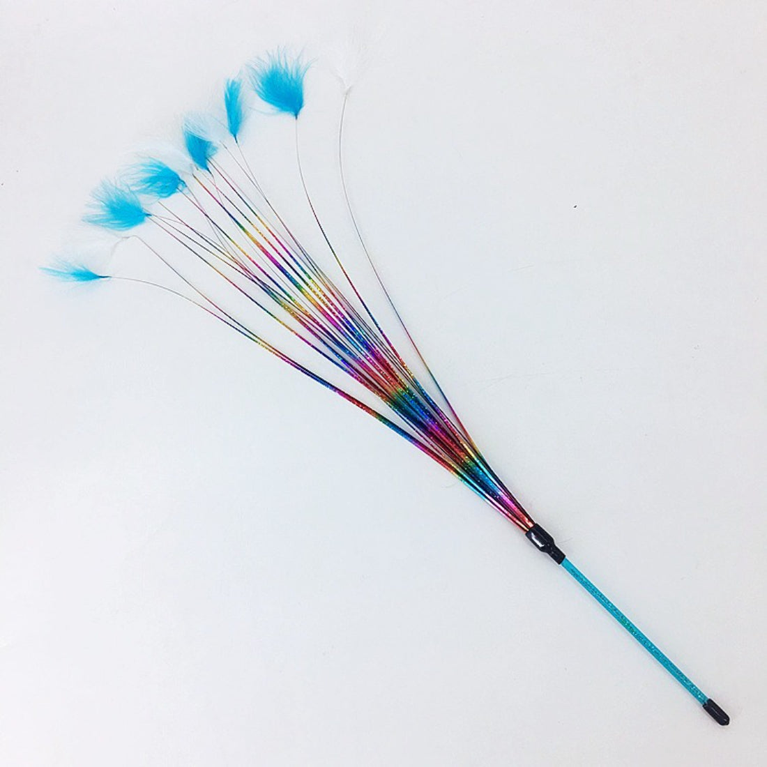 Moo Ribbon Feather Cat Teaser Wand with colorful feathers and ribbons on a stick