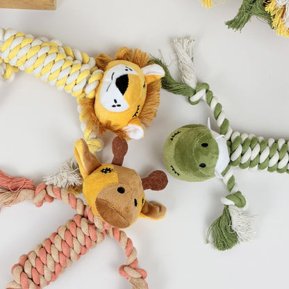 Petkin rope dog plush toy with animal face and knotted rope ends