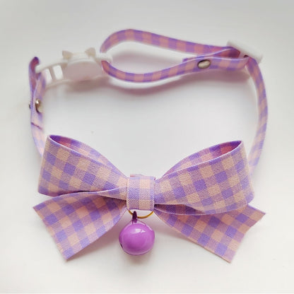Mokka - Plaid Bow Bell Adjustable Cat Collar