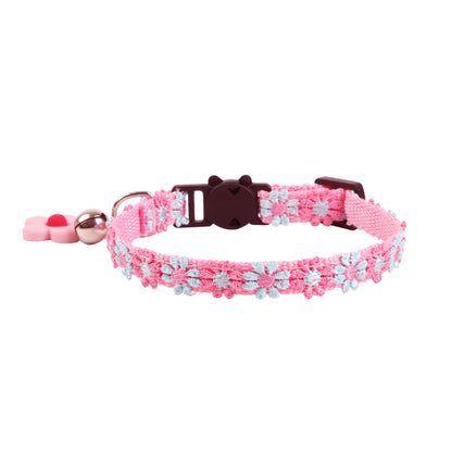 Rainbow daisy patterned Mokka cat collar displayed with metal buckle