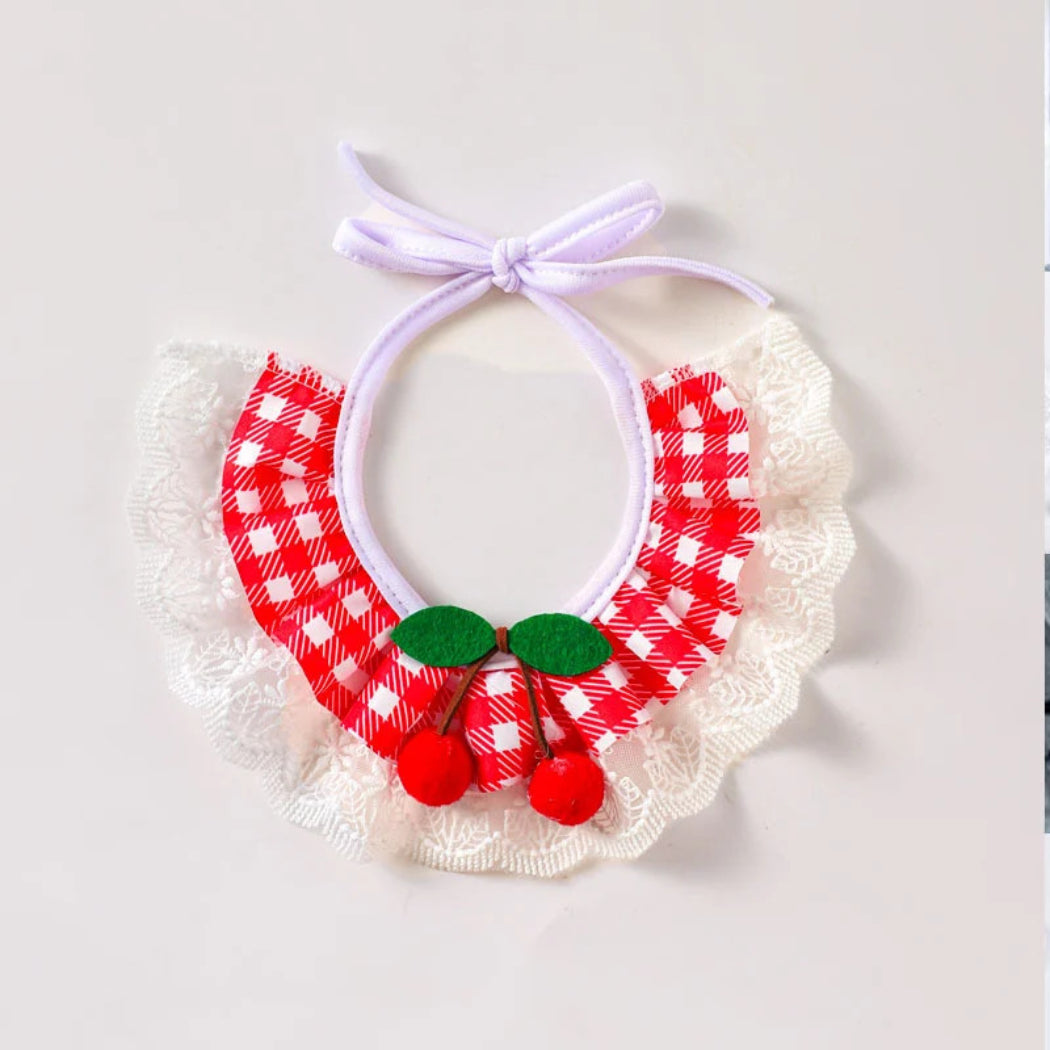 Mokka - Pom-Pom Cherry Ruffled Bib Pet Neckwear