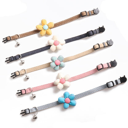 Mokka adjustable pet collar with floral print laid out on white background