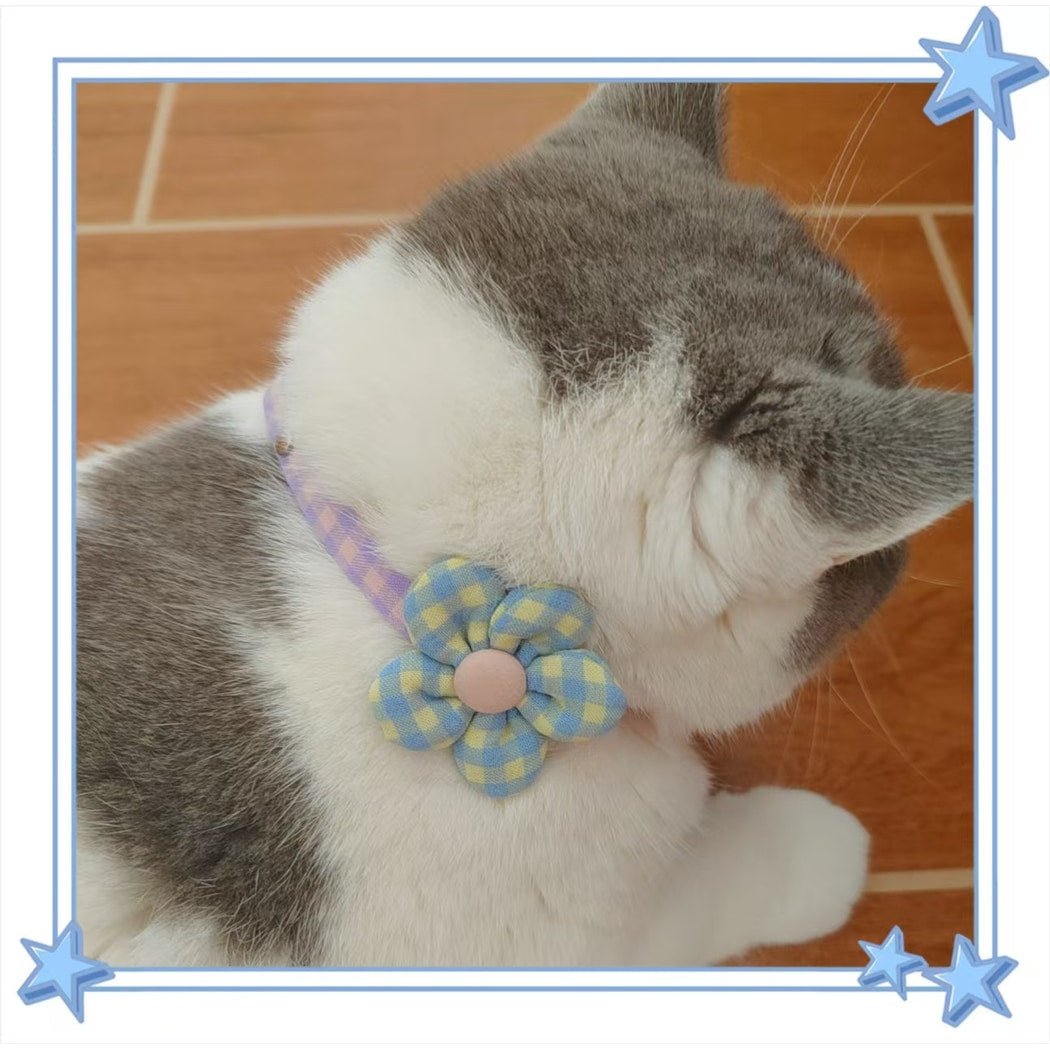 Mokka - Gingham Flower Decorative Cat Collar