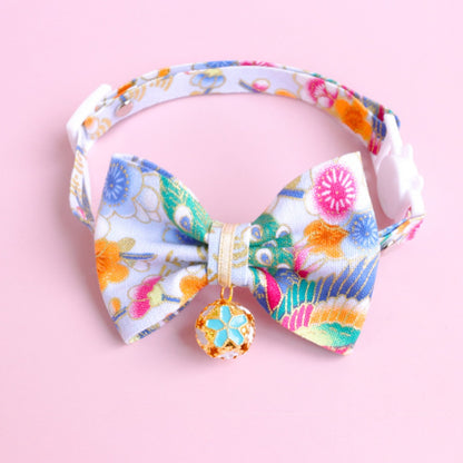 Mokka - Kimono Bow Tie Cat Collar – Adjustable with Traditional Floral Charm
