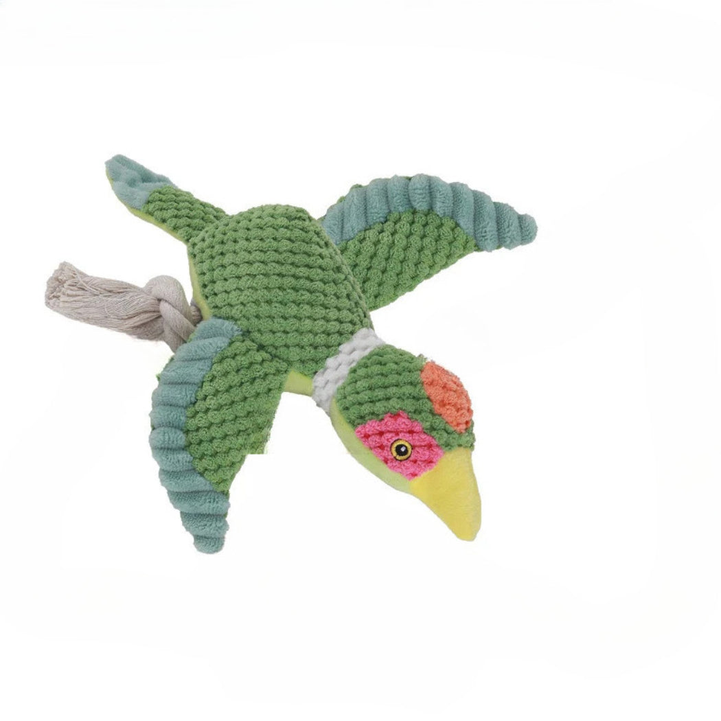 Petkin - Plush Bird with Rope Tail Dog Toy