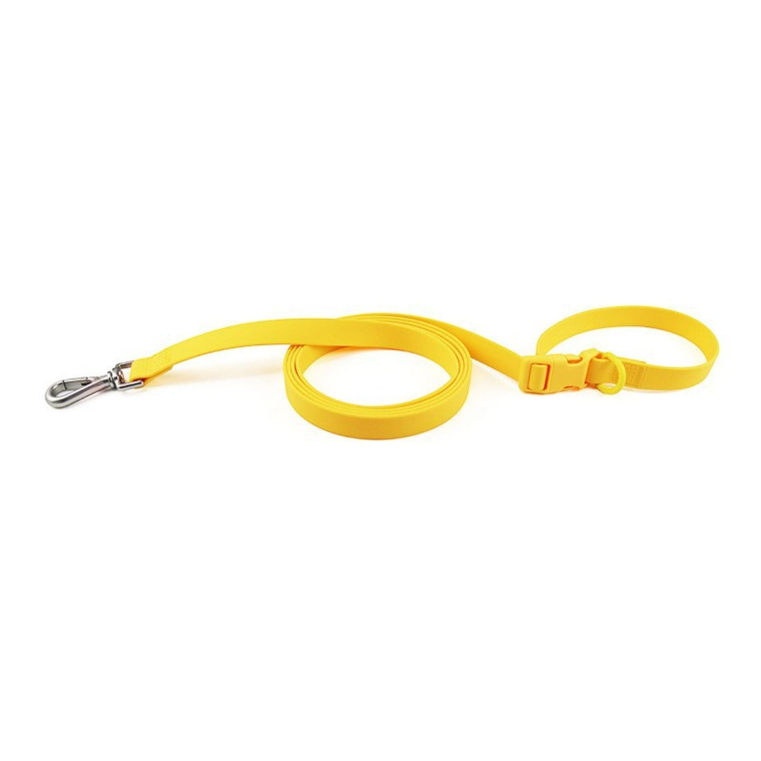 Close-up of Loofie dog leash adjustable handle in black with metal clip attached