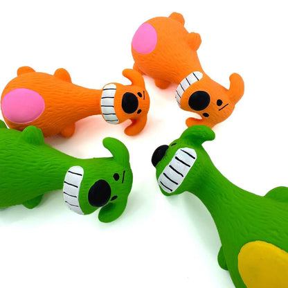 Close-up of Petkin Grinning Dog rubber toy showing smiling face