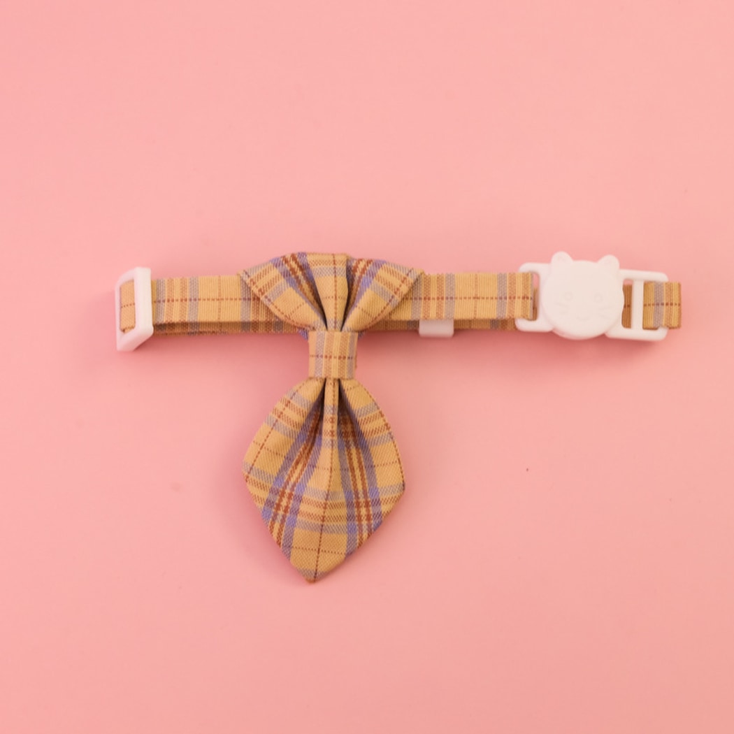 Mokka - Checked Necktie Detail Adjustable Pet Collar
