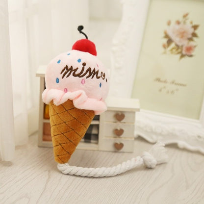 Close-up of Petkin Ice Cream Plush Rope Dog Toy showing soft plush ice cream and durable rope
