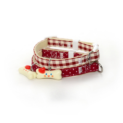 Mokka - Plaid Bone Charm Breakaway Cat Collar