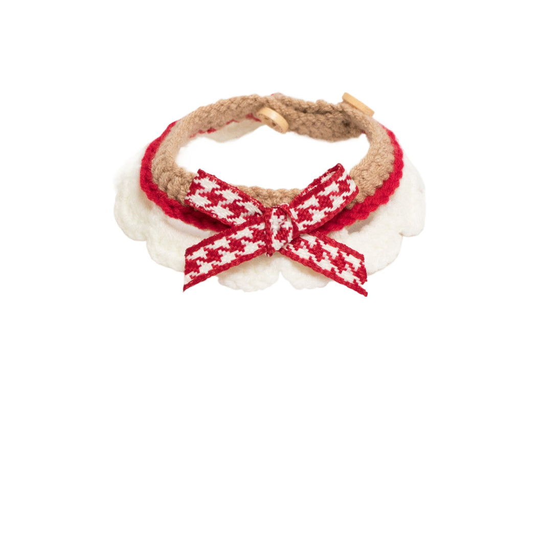 Mokka - Houndstooth Bow Scalloped Cat Neckwear