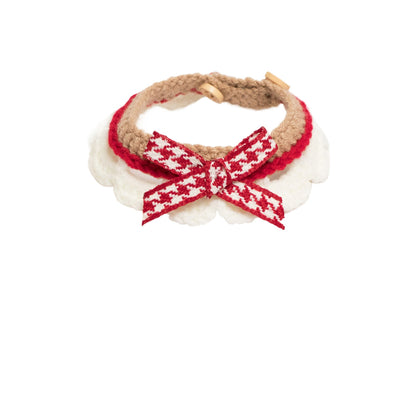 Mokka - Houndstooth Bow Scalloped Cat Neckwear