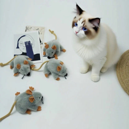 Moo - Fuzzy Plush Braided-Tail Mouse Cat Toy