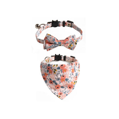 Mokka - Floral Print Panel Cat Collar Set