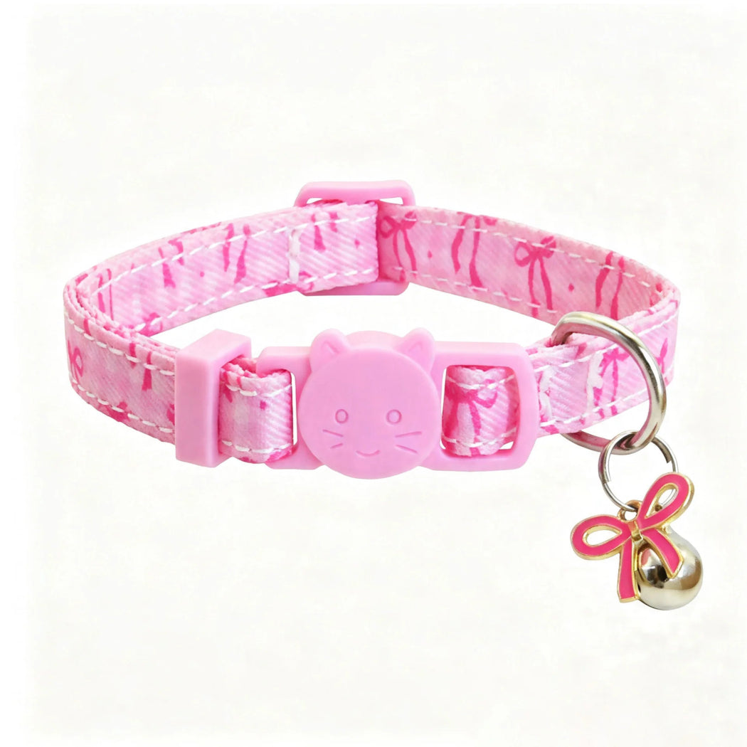 Mokka Pink Bow Cat Collar with Bell