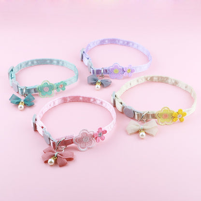 Mokka - Embroidered Floral Bow Detail Cat Collar