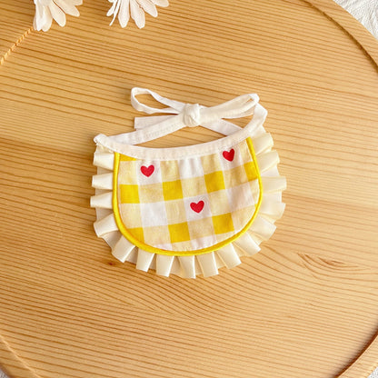 Mokka - Plaid Heart Ruffle Tie Cat Bib