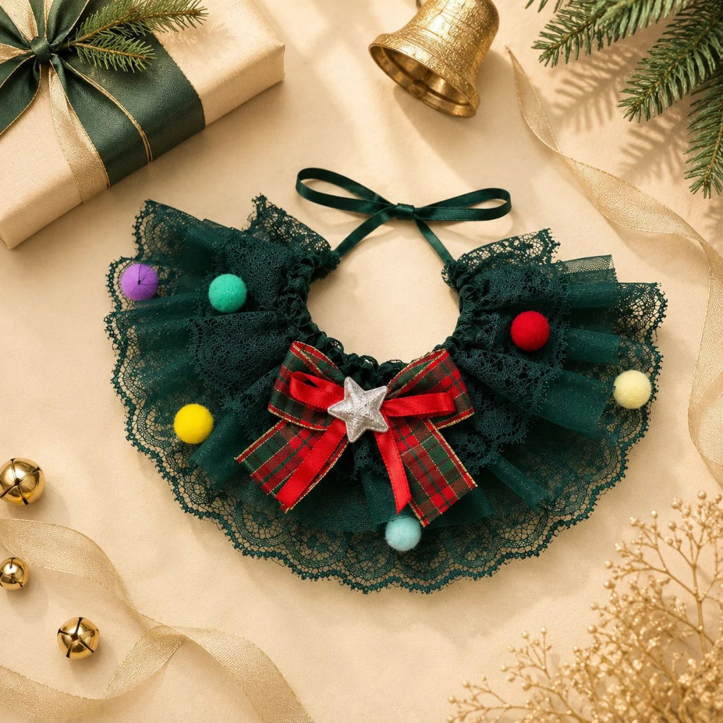 Mokka Christmas Lace Pet Collar with Bow