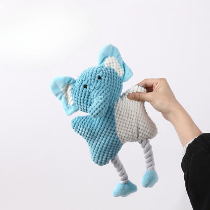 Petkin plush rope dog toy shaped like a gray elephant with colorful rope legs
