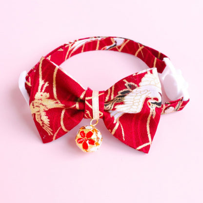 Mokka - Kimono Bow Tie Cat Collar – Adjustable with Traditional Floral Charm
