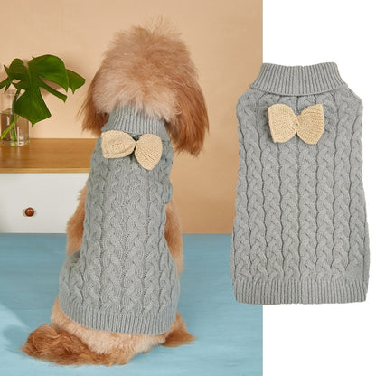 Ozzie - Bow Detail Cable Knit Dog Sweater