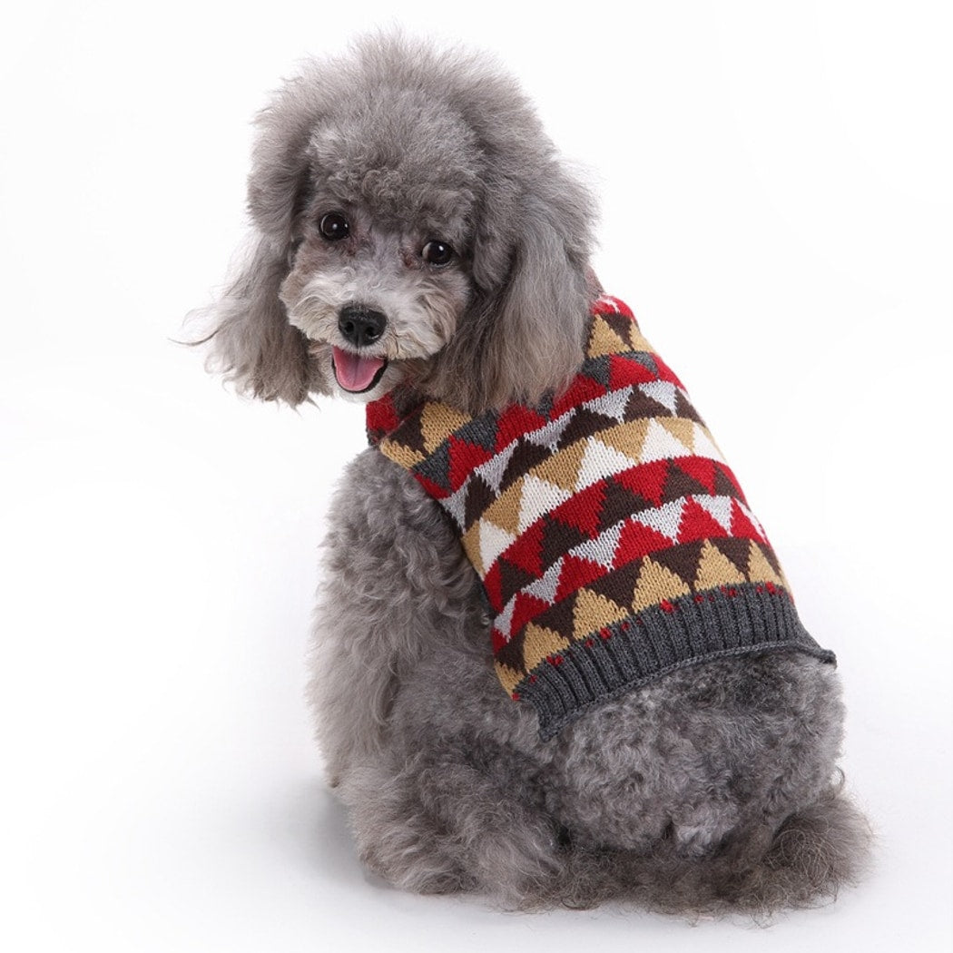 Ozzie - Red Geometric Knit Dog Sweater