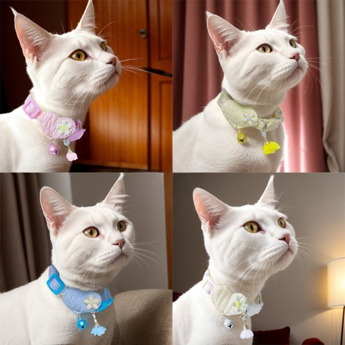 Close-up of Mokka Heart Floral Charm Cat Collar showing floral charm and bell