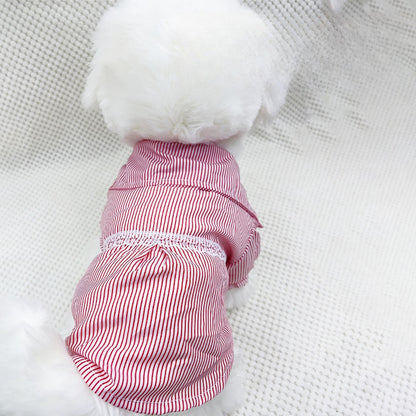 Ozzie - Ruffled Striped Short Sleeve Pet Dog Shirt