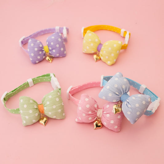 Mokka - Plaid or Polka Dot Bow Bell Pet Collar