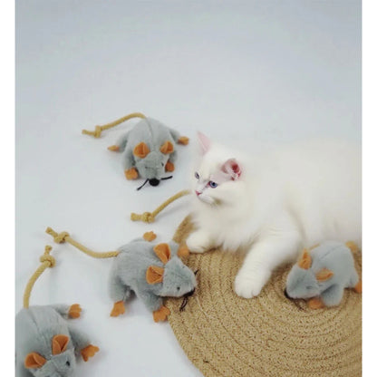 Moo - Fuzzy Plush Braided-Tail Mouse Cat Toy