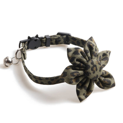 Side view of Mokka Leopard Flower Breakaway Cat Collar showing adjustable strap