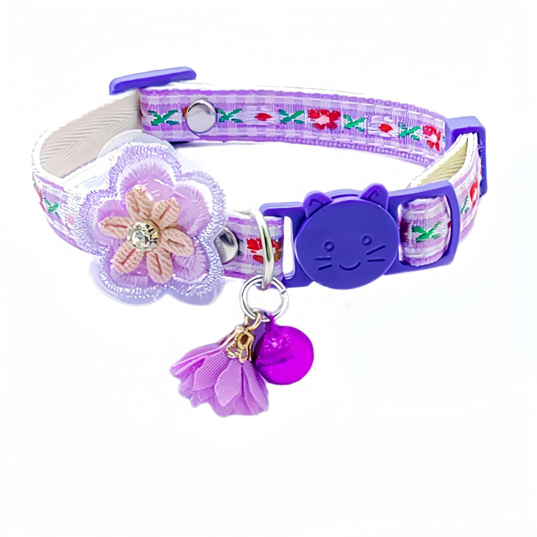 Mokka Floral Charm Cat Collar featuring small bell and floral charm
