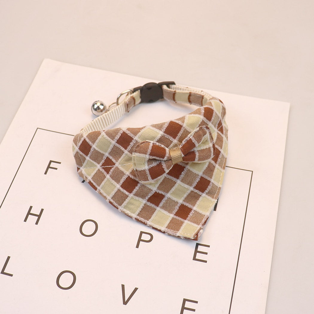Mokka - Preppy Plaid Bow Pet Bandana Collar