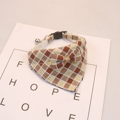 Mokka - Preppy Plaid Bow Pet Bandana Collar