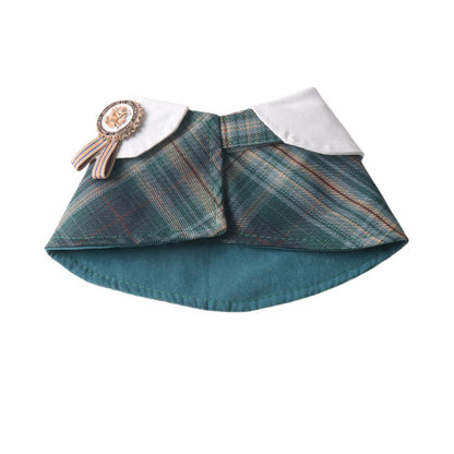 Mokka plaid rosette cape collar on a cat, showing cape collar design