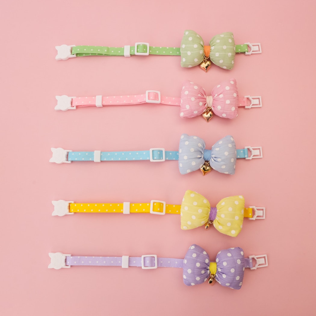 Mokka - Plaid or Polka Dot Bow Bell Pet Collar