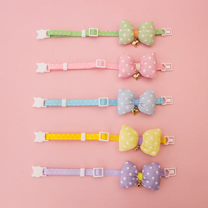 Mokka - Plaid or Polka Dot Bow Bell Pet Collar
