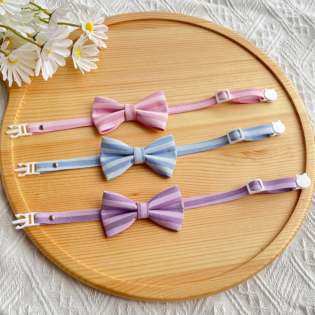 Mokka - British Style Striped Bow Cat Collar