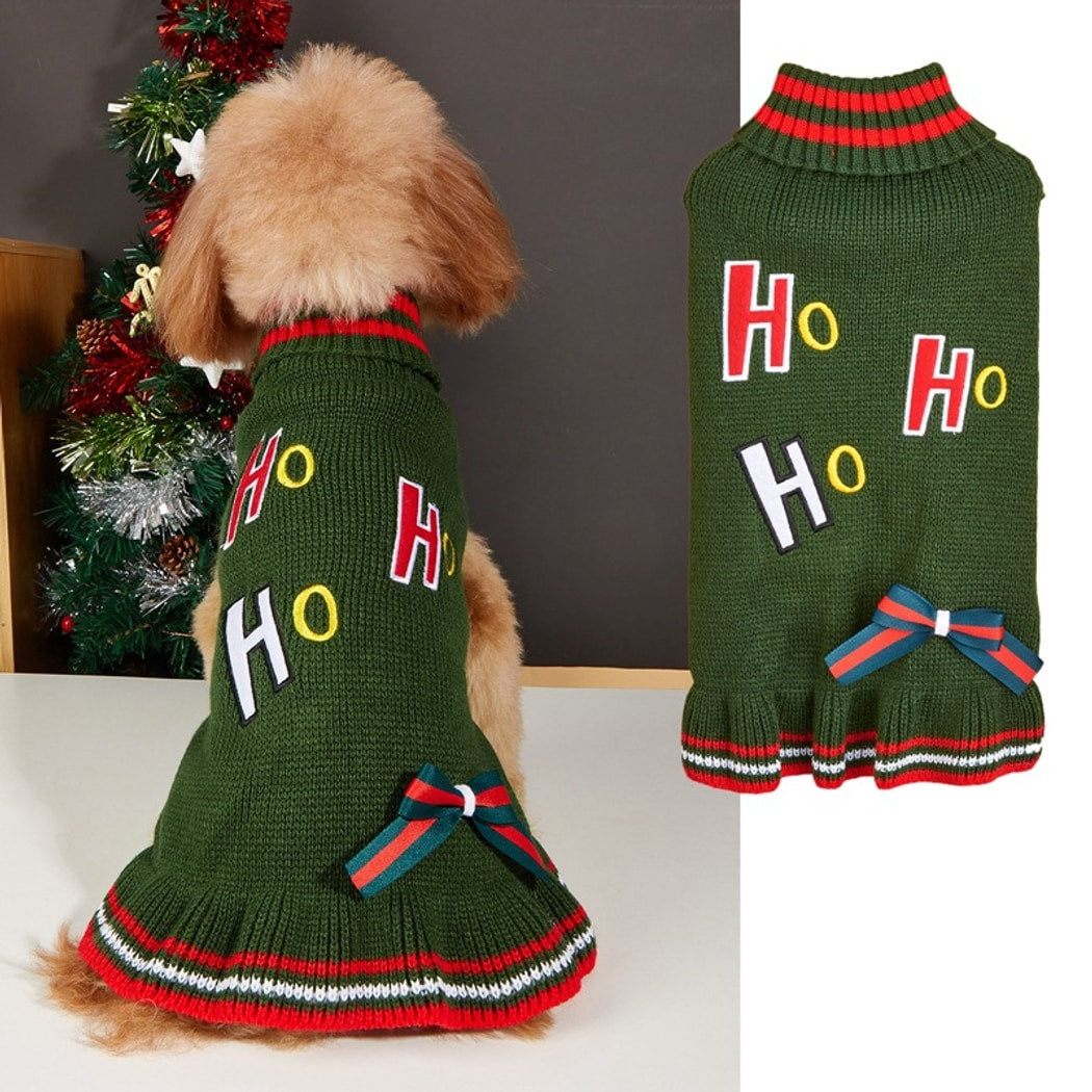 Christmoo - Christmas Bow Turtleneck Pet Sweater Dress