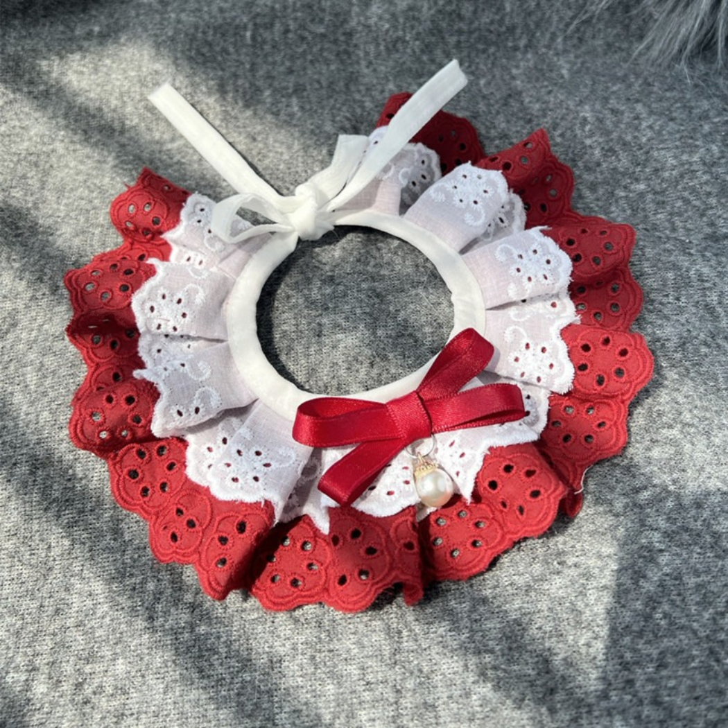 Mokka - Floral Scalloped Bow Bib Pet Neckwear