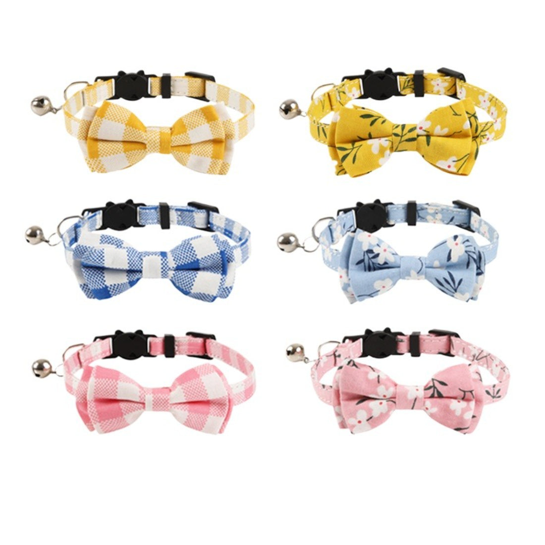 Mokka soft bow tie cat collar with floral print on a white background