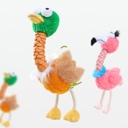 Close-up of Petkin Goofy Bird Plush Toy showing the flamingo and duck faces