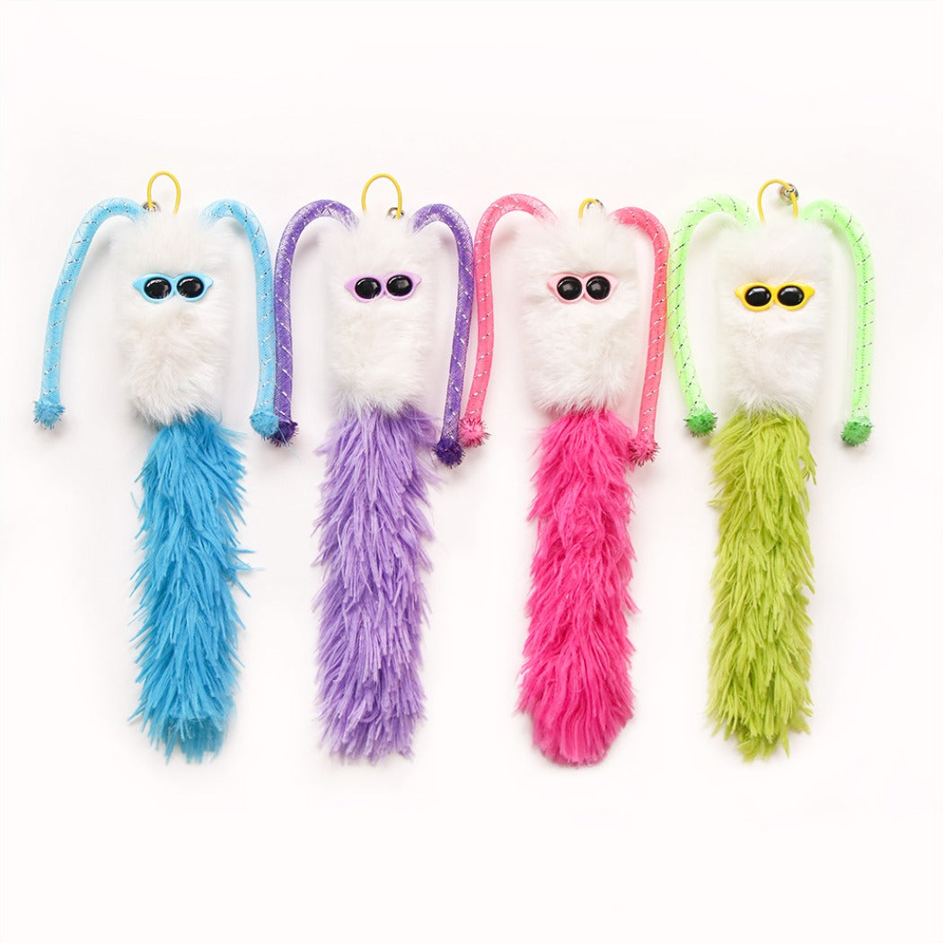 Moo interactive fuzzy character toss cat toy in a playful design on white background