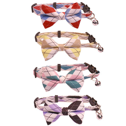 Mokka - Elegant Argyle Print Bow Tie Cat Collar