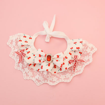 Mokka - Cherry Lace Bow Cat Collar Collar